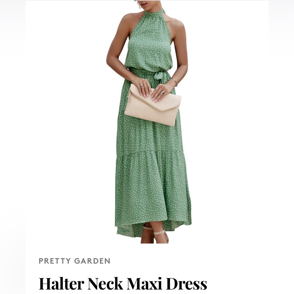 2XL PRETTY GARDEN MAXI RUFFLED HALTER DRESS Mint Green White Polka Dots